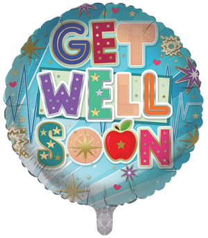 A balloon that says "get well soon" on it.