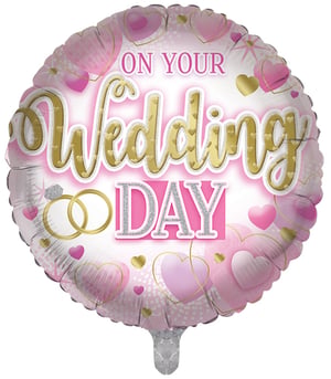 A balloon that says "on your wedding day."