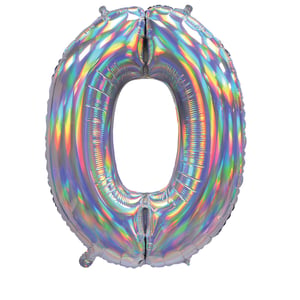 A holographic balloon in the shape of the number 0.