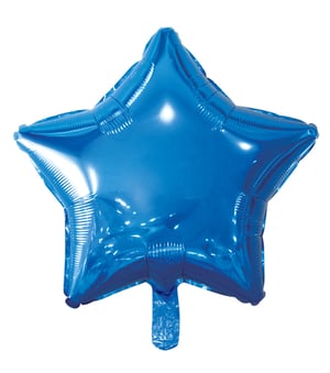 A blue star-shaped balloon on a white background.
