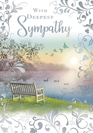 A sympathy card with a bench and ducks on it.
