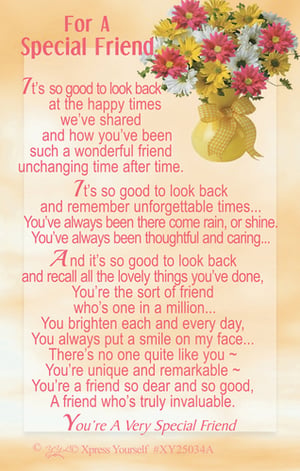 A greeting card that says "for a special friend."