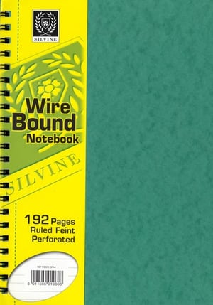 A wire-bound notebook with 192 feint-ruled and perforated pages.