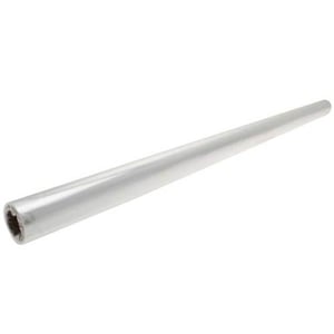 a long piece of clear plastic wrap on a white background .