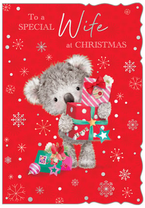 A Christmas card that says "To a special wife at Christmas."