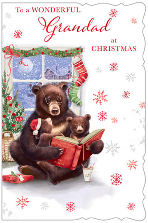 A Christmas card that says "To a wonderful grandad at Christmas."