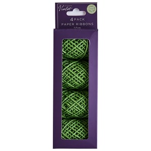 A purple box with green paper ribbons in it.