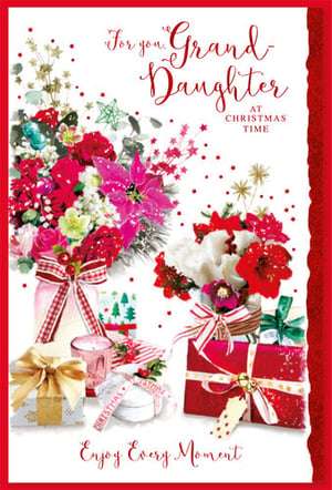 A Christmas card that says "For your granddaughter at Christmas time."
