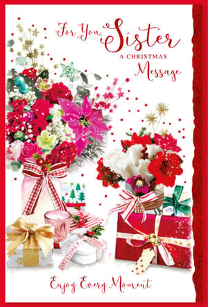 A Christmas card that says "For your sister, a Christmas message."
