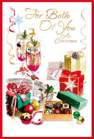 A Christmas card that says "For both of you at Christmas."