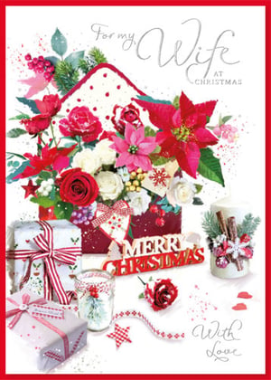A Christmas card that says "For my wife at Christmas."