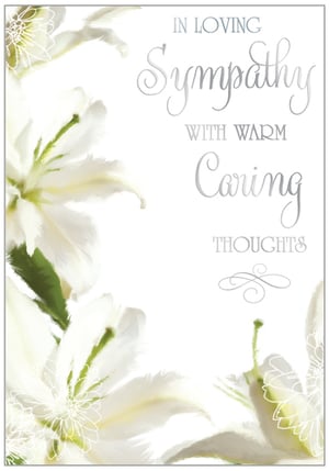 a card that says in loving sympathy with warm caring thoughts