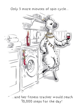 A cartoon of a llama holding a glass of wine.