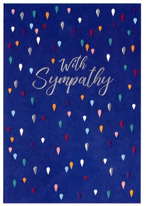 A blue card that says "with sympathy" on it.