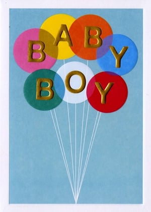 A bunch of baby boy balloons on a blue background.