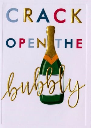 Celebrate life's special moments with our delightful 'Congratulations' card from Second Nature. This eye-catching design features the playful message 'CRACK OPEN THE bubbly' in a mix of vibrant colours and luxurious gold foil lettering. A charming illustration of a champagne bottle adds to the festive feel, making it the perfect choice for any joyous occasion.

The shimmering gold foil detailing gives this card a premium finish, ensuring it stands out on your shelves. Ideal for marking achievements, engagements, new jobs, graduations, or simply sending good wishes, it's a versatile addition to your greeting card collection. Supplied in a convenient pack of 6, these cards are ready to bring a touch of sparkle to your customers' celebrations.
