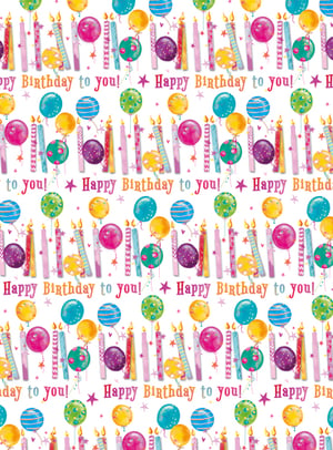 A seamless pattern with balloons and candles that says "Happy Birthday to you."