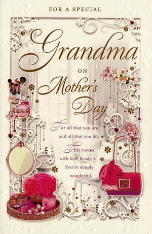 A mother's day card that says "grandma" on it.