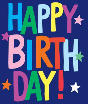 A blue background with colorful letters that say "Happy Birthday."