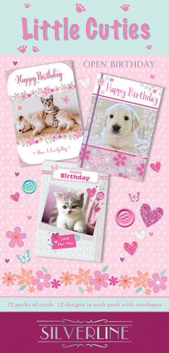 A set of little cuties opens birthday cards.