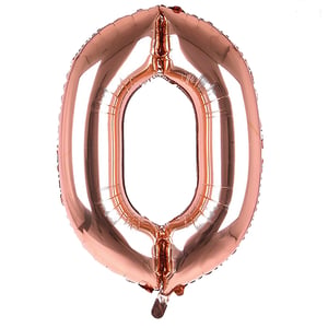 A rose gold balloon in the shape of the number 0.