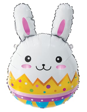 A bunny-shaped balloon that looks like an Easter egg.