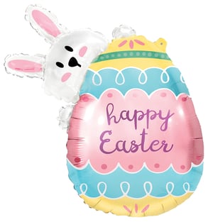 A happy Easter balloon with a bunny on it.