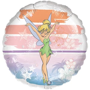 a tinkerbell balloon with flowers and stars on it