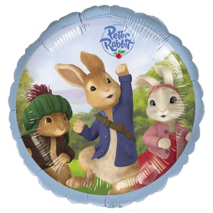 a peter rabbit balloon with three rabbits on it