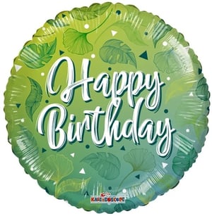 a green balloon that says happy birthday on it