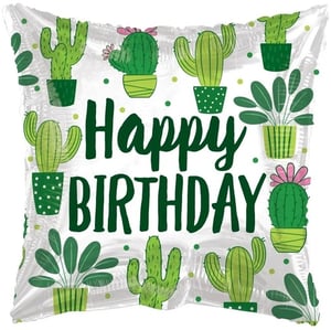 a happy birthday balloon with cactus on it