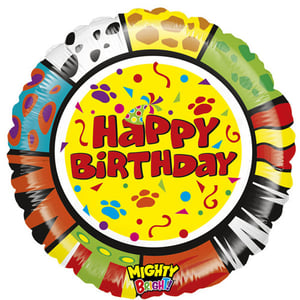 a mighty bright balloon that says happy birthday