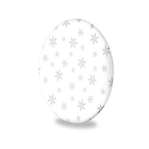 a white circle with silver snowflakes on it