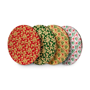 four plates with different patterns on them are stacked on top of each other