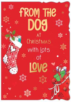 a christmas card that says from the dog at christmas with lots of love