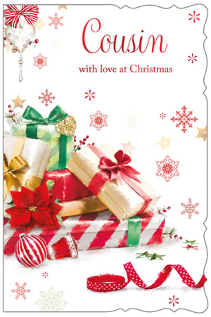 a christmas card that says cousin with love at christmas
