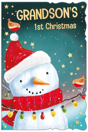 a christmas card for grandson 's first christmas