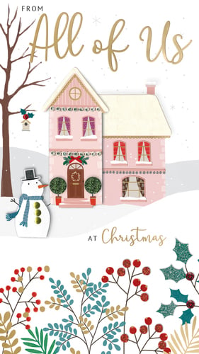 a christmas card that says from all of us at christmas