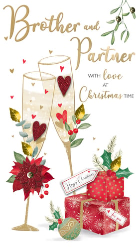 a christmas card that says brother and partner with love at christmas time