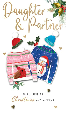 a christmas card that says daughter and partner with love at christmas and always