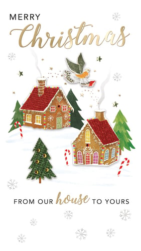 a christmas card that says merry christmas from our house to yours
