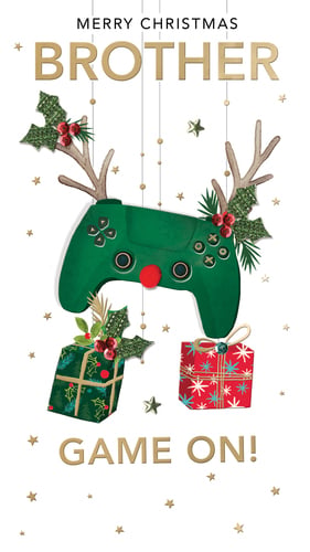 a christmas card for a brother that says merry christmas brother game on