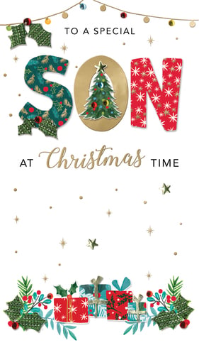 a christmas card that says to a special son at christmas time
