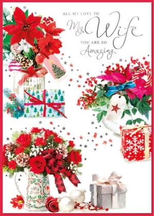 a christmas card that says " all my love to my wife you are so amazing "