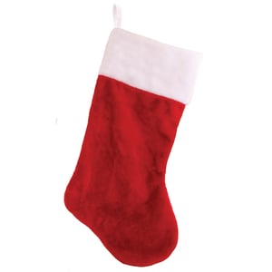 a red christmas stocking with a white cuff