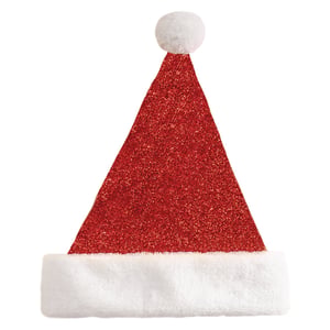 a red and white santa hat with a white pom pom