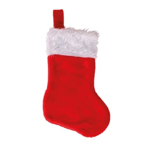 a red christmas stocking with a white furry cuff