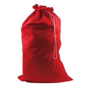 a red bag with a white string hanging from it