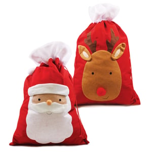 a santa claus and a reindeer christmas bag