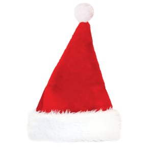 a red santa hat with a white pom pom on top